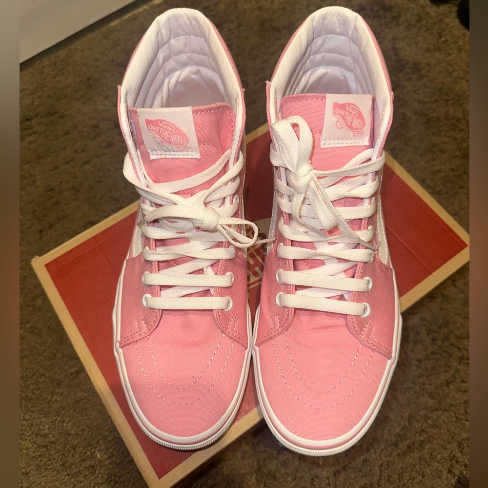 Vans Pink and White Canvas Sneakers Sk8-Hi
